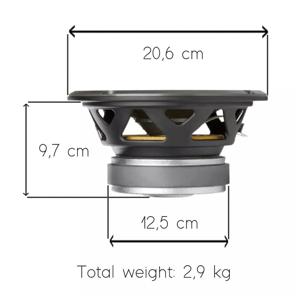 KIT-Set FÜR JBL Stage 82 1 Subwoofer 20 cm 200 mm 8", einzelne 4-Ohm-Schwingspule, 200 Watt RMS und 800 Watt Max, für Kofferraum und Schalldämpfer, 1 Stück + 2 kostenlose Faston