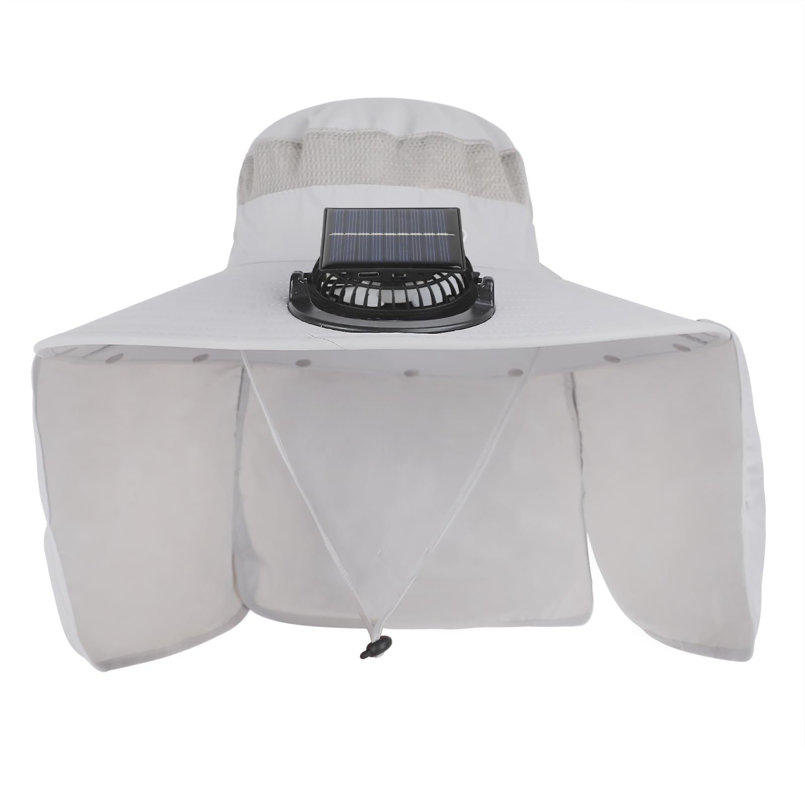 Large Wide Brim Solar Fan Hat with Removable Neck Flap Foldable UV Protection Quick-Dry Fisherman Cap for Men Women Summer Outdoor Fishing Hiking Sun Hat Light Grey