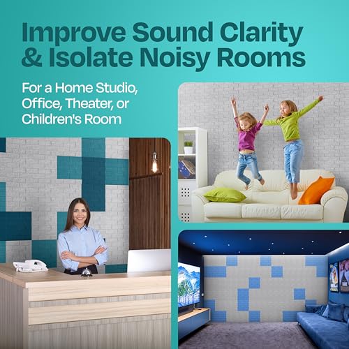 Ekkogo Acoustic Panels 18-Pack Soundproof Wall Panels 12"X12"X0.4" Brick Style Sound Panels Premium Sound Dampening Panels Easy Self Adhesive Installation - [Smoky White] - Thumbnail 7