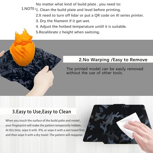 Image of 257x257mm Camouflage+High-Rise Build Plate for Bambu Lab X2D /X1 /X1C /X1E /P1P /P1S /P2S /A1,Double Sided Smooth Flexible Spring Steel Plate Heated Bed Platform for Bambu Lab 3D Printers