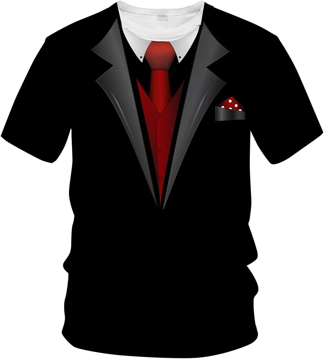 LAOLIUSN Tuxedo T Shirts for Men Tux Costume Suit and Tie Tee Shirt Gifts T-Shirt