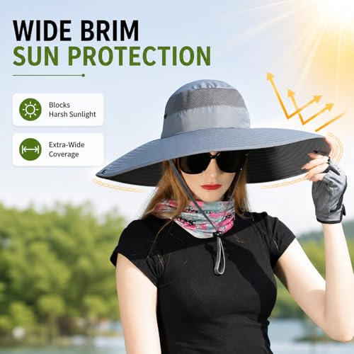 Image of Wide Brim Sun Hat for Men Women UV Protection Ventilated Summer Hats for Fishing Hiking Garden Beach