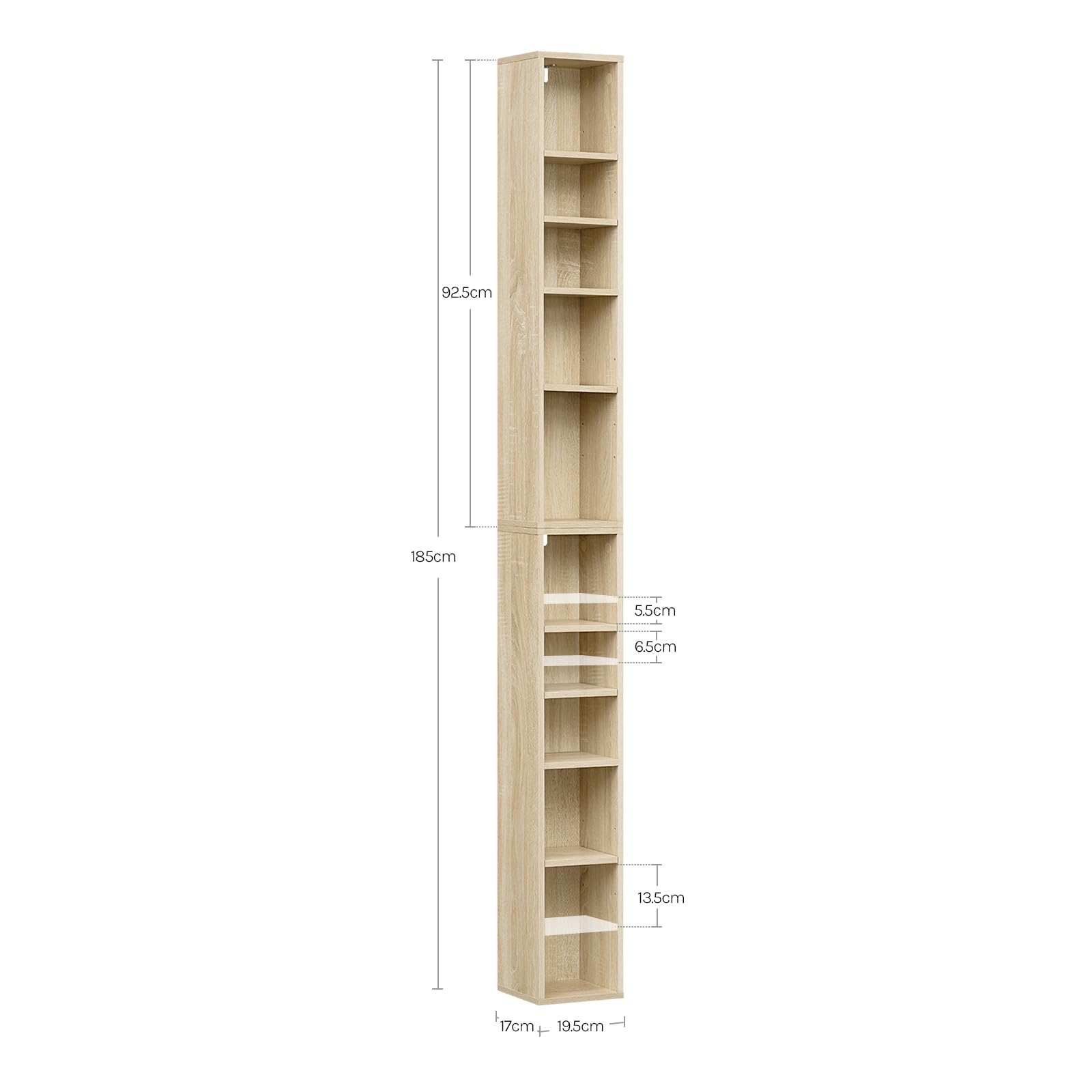 WOLTU Librería Estantería Alta para Libros | de 5 Niveles, Cubos de Colocación Libre, Biblioteca Separador para Libros y CDs, Roble Claro