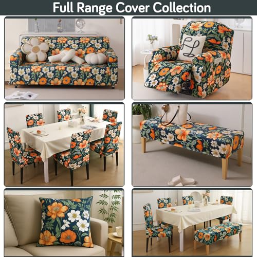 Image of HOKIPO Premium Printed Velvet Dining Chair Cover Set of 6, Teal Twilight Garden (AR-5794-D2*6)