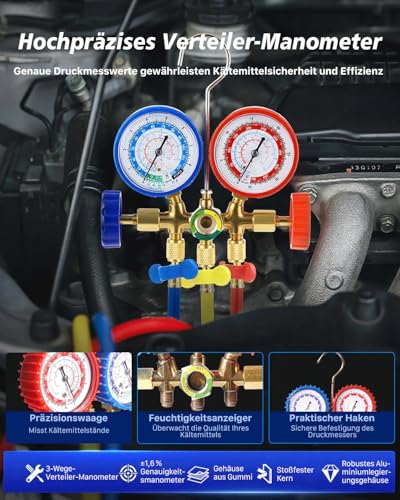 Vakuumpumpe Klimaanlage Set 3 CFM 1/4 HP Vakuumpumpe mit Manometer Schläuchen für R12 R22 R502 R134A R404 R407 R452A Vakuum-Pumpen-Kit für Auto-Klimaanlage, Lebensmittelverarbeitung, Gewerbliche Kälte