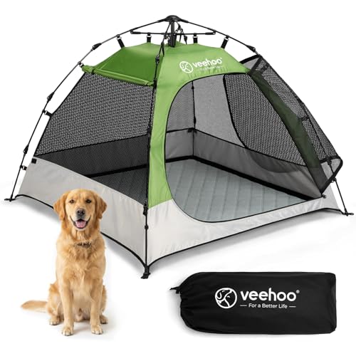 Veehoo Pop Up Dog Tent House for Indoor Outdoor, Portable & Waterproof Dog Canopy Shelter with Cool Mesh, Foldable Automatic Pet Tent for Dogs with Camping Mat and Bag for Large & Extra Large Dogs
