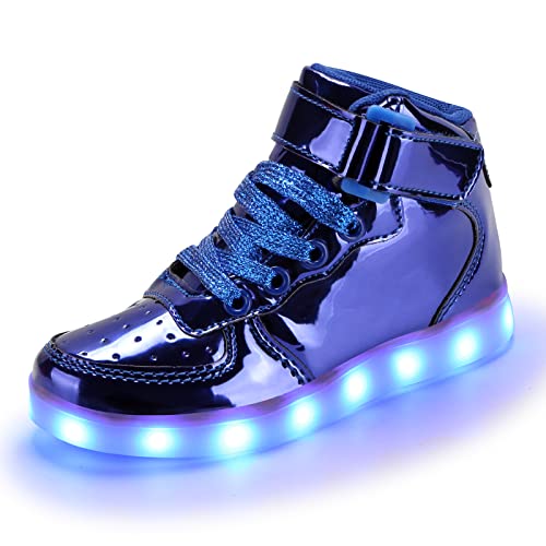 PADGENE Chaussures Enfants Garçon Fille Basket LED Lumineuse 7 Couleurs Clignotants USB Rechargeable Securité Mode Haut Dessus, Bleu Brillant, 27 EU