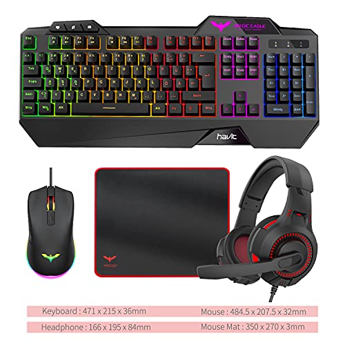 HAVIT Gaming Tastatur {DE Layout} & Maus & Headset & Mauspad Combo Set 4 in 1 für PC / Computer / Laptop / XBOX / PS4 / Tablets und mehr, Schwarz - Image 8