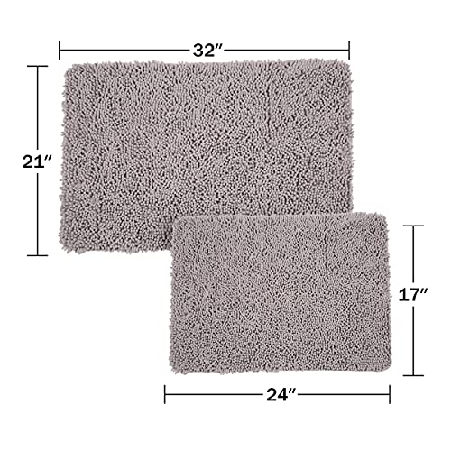Bedford Home Grey 2 Piece Memory Foam Shag Bath Mat, 32"X21"X1.25" #TOP1