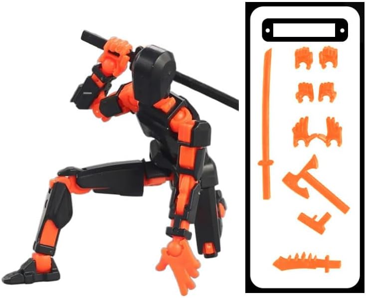 (Assembly Completed) Dummy 13, Robo Action Figure Multi-Articular Action Figure 3D Printed Joint Movable Creative Decompression Doll Robot Toys | Colour Black Orange