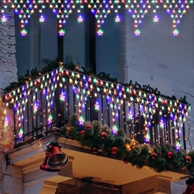 Christmas Lights Outdoor Decorations 218 LED 13.8ft Curtain Fairy Lights with 12 Drops, Clear Wire LED String Light Decor with 8 Modes for Wedding Party Holiday Christmas Home Indoor Outdoor Decor