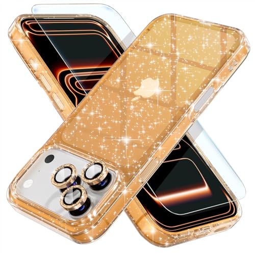 Coque iPhone 17 Pro transparente or strass diamant haut de gamme