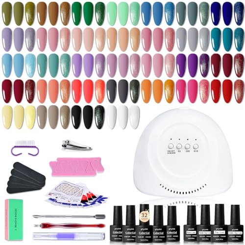 Kit de Manucure Gel 36 Pièces avec Lampe U V LED, Kit Vernis Semi Permanent Complet - Ensemble Classique Noir, Blanc, Nude, Bleu et Violet, Inclut Tous les Outils,...