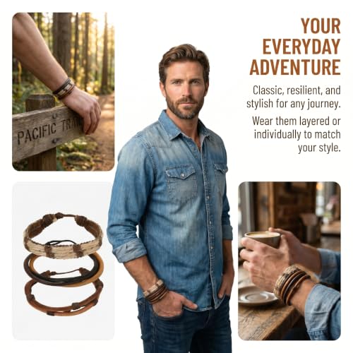 Pulsera de cuero vintage ajustable para hombres y mujeres miniatura 4