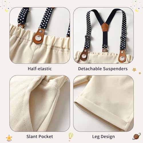 Image of Volunboy Baby Boy Formal Short Set Toddler Summer Gentleman Outfit Kid Short Sleeve Bowtie Shirt Suspender Shorts Suit