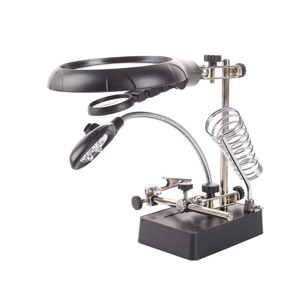 Lampe de bureau loupe à intensité variable – mains libres, loupe éclairée à la lumière du jour 2 en 1 avec support et pince – lampe de table à col de cygne réglable pour la lecture, l'artisanat,