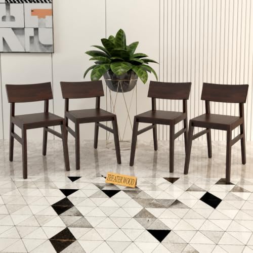 Image of Solid Sheesham Wood Dining Chair Set of 4 | Rosewood Finish Wooden Chairs for Dining Room, Living Room & Office | Comfortable Study & Dining Chairs | Durable Solid Wood Furniture