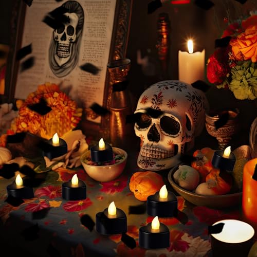 Image of Honoson 1000 Pieces Artificial Rose Petals with 24 Pcs Flameless Heart Shaped LED Tealights Candles Special Romantic Night Decorations for Proposal Wedding Anniversary Table Decor (Black with White)