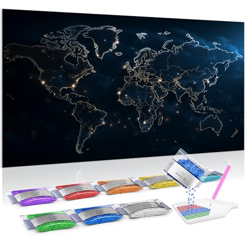 Punto de cruz diamantes 5D de mapa del mundo Jumpdot, kit completo DIY de 70x40 cm
