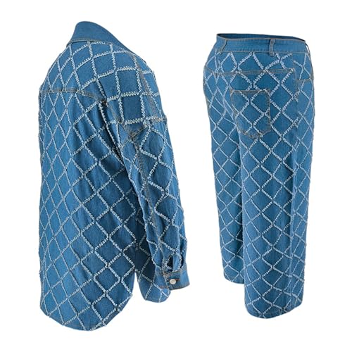 Women's Two Piece Denim Outfits Plus Size Long Sleeve Button Up Jacket Wide Leg Jeans Matching Sets4