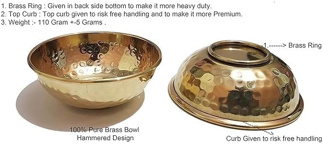 Traditional Brass Serving Bowl Set, 200ml Capacity, 6 Piece, Gold