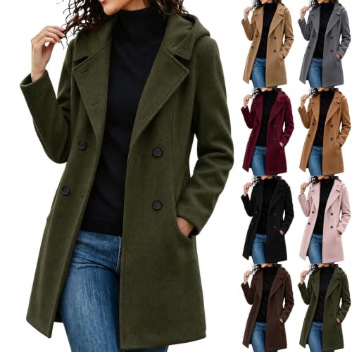 Lainyong Womens Coats with Hood Winter Plus Size Wool Jackets with Pockets - image 1