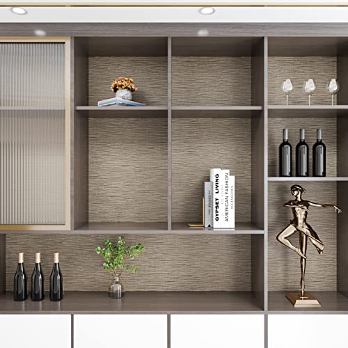 Brown Grasscloth Peel And Stick Wallpaper Faux Linen Removable Wall Sticker Self Adhesive Textured Wall Paper Roll For Bedroom Modern Grass Cloth Fabric Wallpaper For Liners Wall Cabinets 17.7"×100" #TOP6