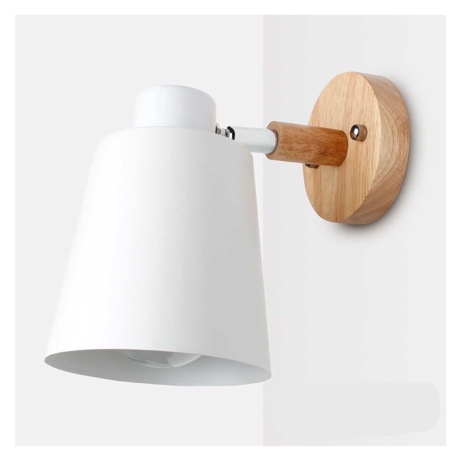 Lámpara de pared con cabezal de dirección macaron blanca y detalles de madera rosca E27 6