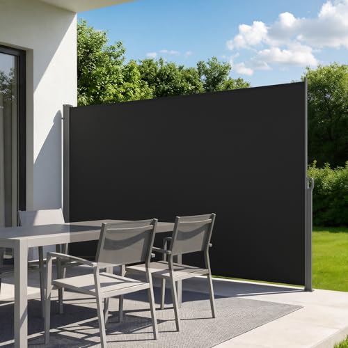 VEVOR Retractable Side Awning, 71" x 118" Patio Retractable Side Screen with 180 g/m² Polyester Fabric, Waterproof Sunshade Outdoor Privacy Screen Room Divider for Garden, Balcony, Pools, Deck, Black
