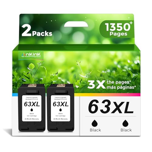 Ankink 63XL Ink Cartridges Replacement for HP 63 XL (Black 2-Pack)...