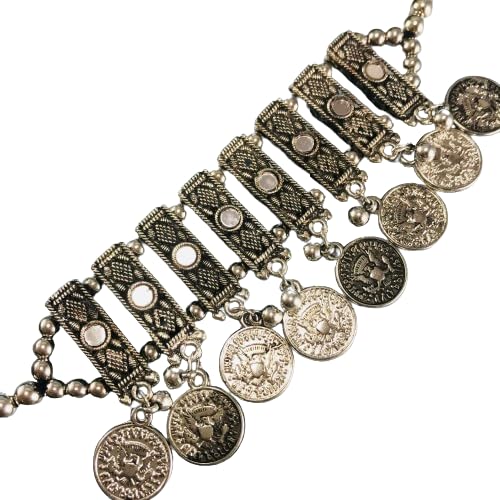 THE OPAL FACTORY Garba Navratri Jewellery Sets for Women German Silver Oxidised Coin Necklace Sets with Matching Earrings for Women and Girls. (TOF Small Mirror Coin Choker) (B0DCKG2HMM) Amazon Price History, Amazon Price Tracker
