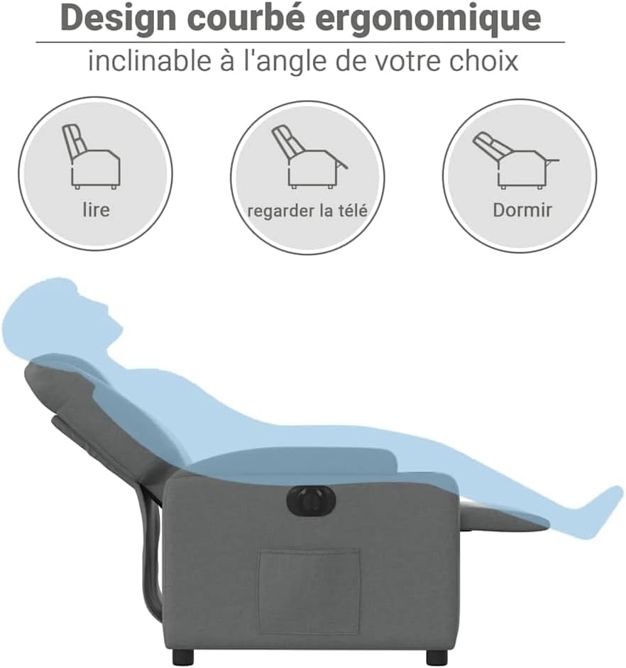 Diagram showing the ergonomic curved design of the recliner.
