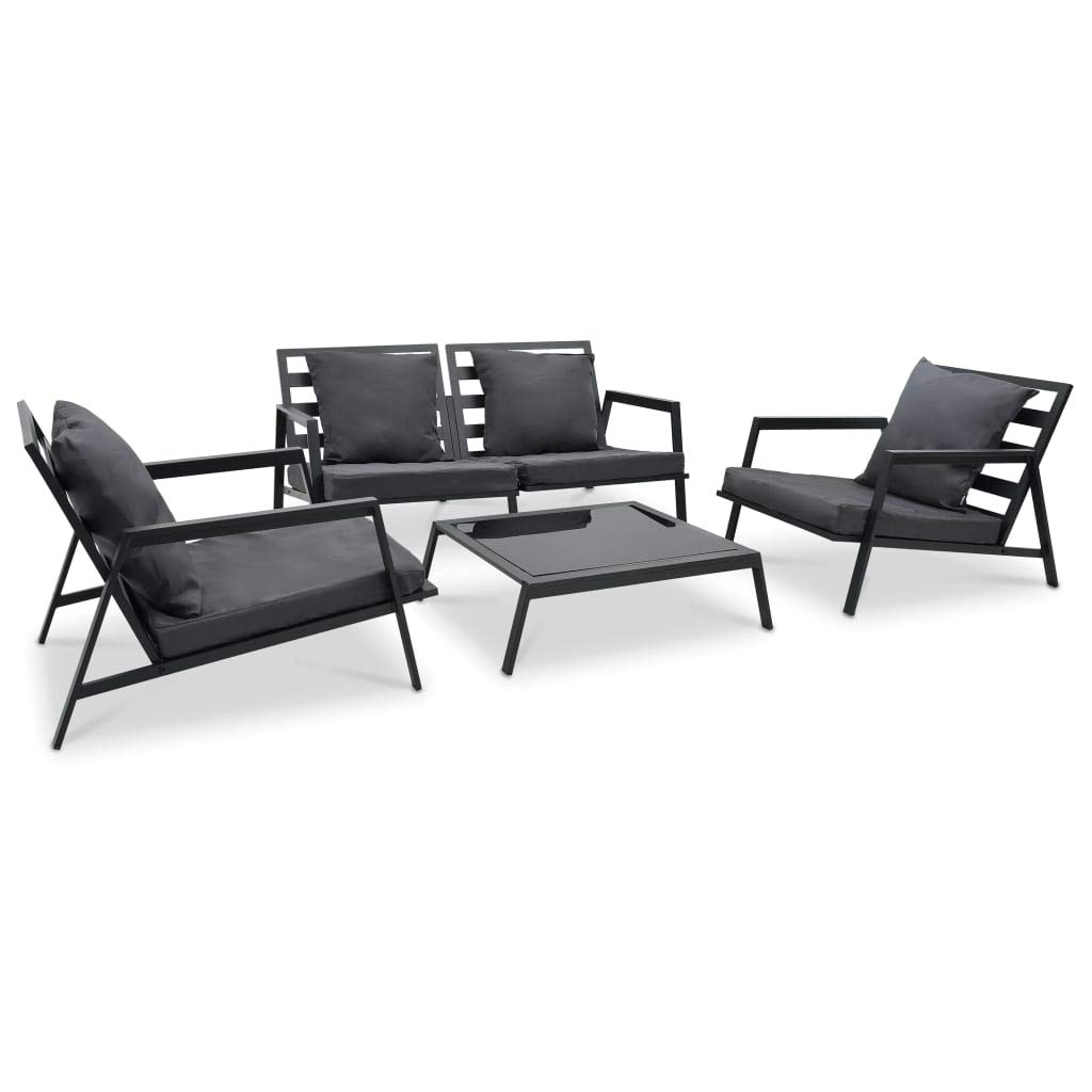 4 pz Set Divani da Giardino con Cuscini in Alluminio Salottino da Giardino Divano a 2 Posti+2 Poltrona +Tavolino da Salotto Grigio Scuro