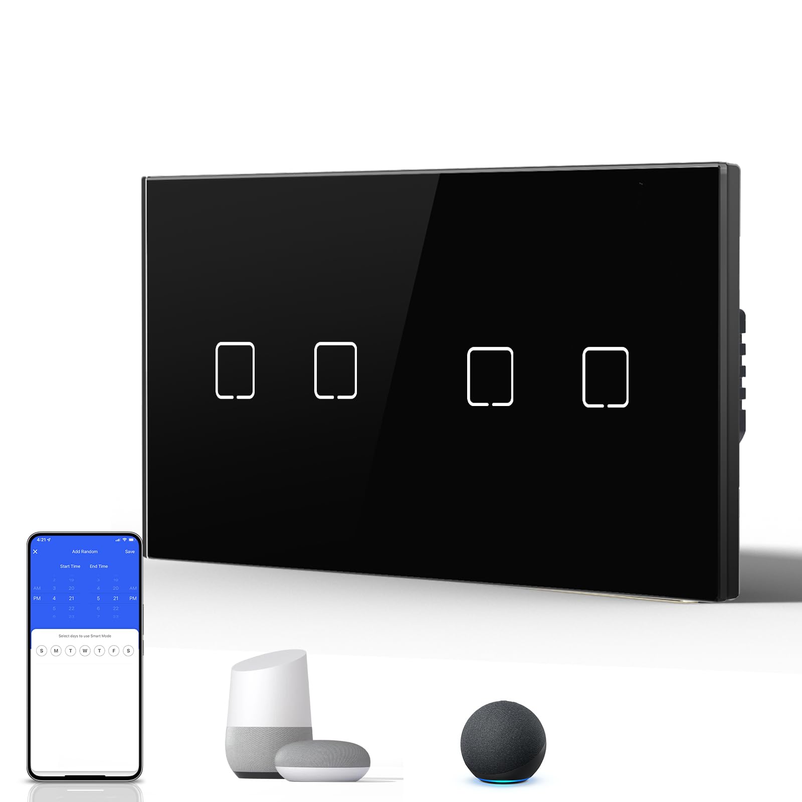 BSEED Interruptor Inteligente WIFI,Interruptores Tactil Con Cristal,Compatible con Alexa,Tuya y Smart Life,Requiere Cable Neutro,2 Gang 1 Vía,86mm Blanco — view 55