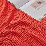 EMME Baumwolldecke 100prozent Musselin Decke Erwachsene 230 x 230 cm, Sofadecken Atmungsaktive Weiche Groß Decke Alle Jahreszeiten Vorgewaschen Couch Decken Baumwolle Tagesdecke,Rost
