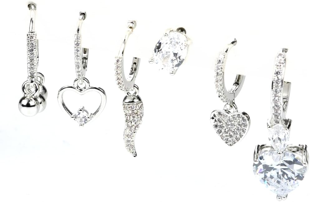 Orecchini Flowers - Set Da 6 Con Cuori, Stelle E Zirconi - Ottone Rodiato - Foto 5