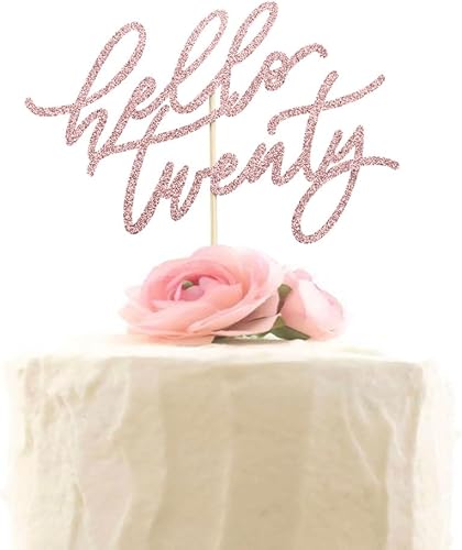 Decoración para tartas con texto en inglés Hello Twenty, decoración de pastel de feliz 20 cumpleaños, escritura a mano, fiesta de 20 aniversario,