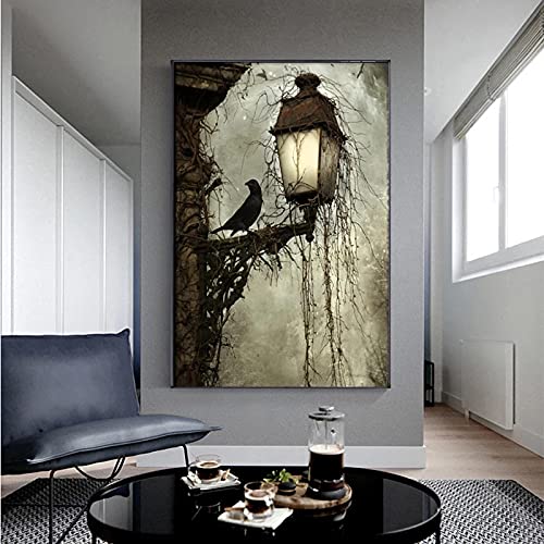 Toile Peinture Noir Corbeau GELYX affiche murale vintage art sombre salon 80x110
