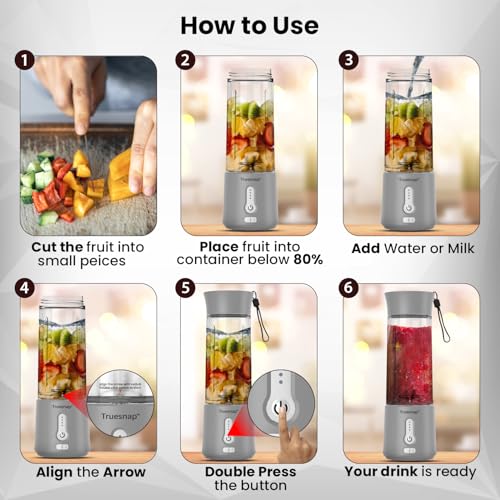 Image of QUIX Portable Blender 500ml for Smoothies Shakes & Cold Coffee | USB-C Rechargeable Juicer Mixer Grinder with 230W Motor Ice Crushing & 4000mAh Battery | BPA Free | Grey