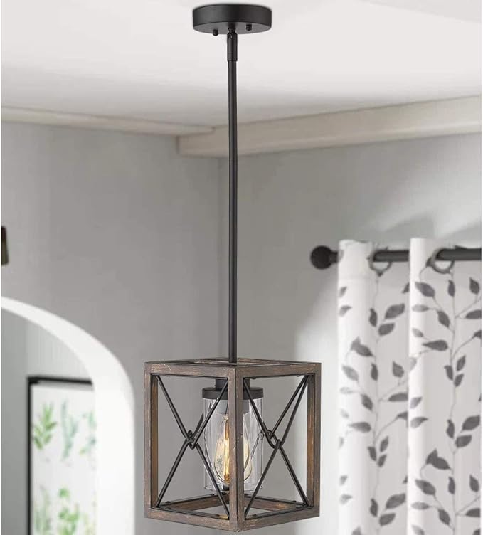 ANIFM E27 fitting Eetkamer Hanglamp In hoogte verstelbaar Hanglamp Zwart Ijzer Eettafel Kroonluchter Creatieve Vierkante lamp Binnenverlichting keuken Plafondverlichting Zolder Trappenhuis Hal Hanglamp,B photo 2