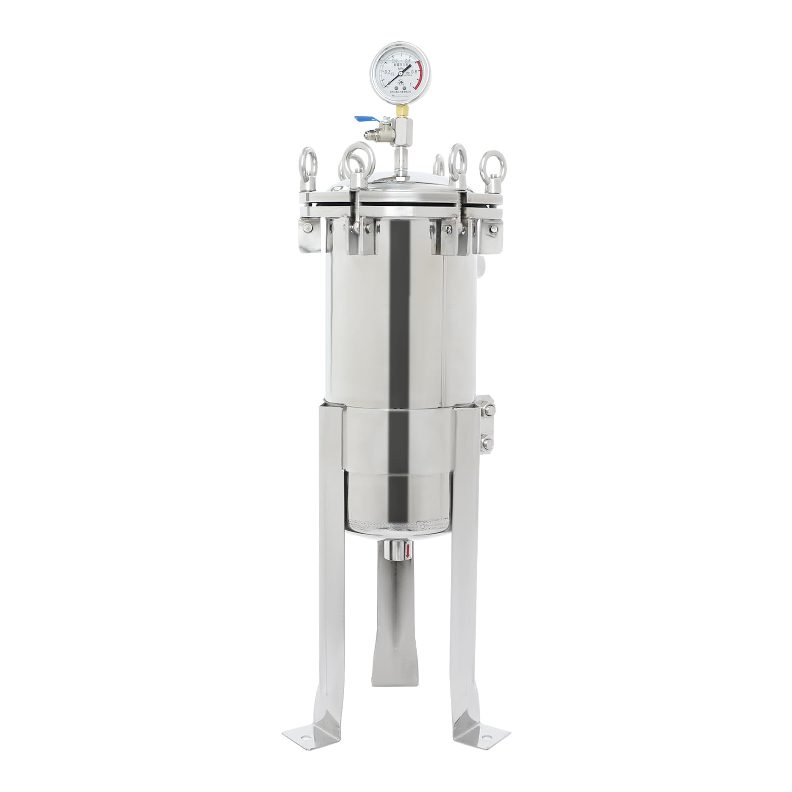 Carcasa de filtro de bolsa de acero inoxidable 304, filtro de agua para separación sólido-líquida, filtro de calcetines industrial con manómetro, superficie de filtro de 0,09 m², NPT 3/4 pulgadas