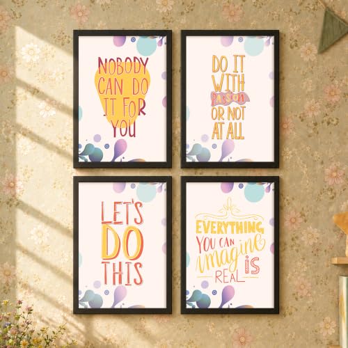 Image of PAINTINGMANTRA Motivational Wall Frames For Living room, Motivational Wall Art Quotes For Bedroom, Office And Study rooom, Set of 4, 9x13 Inch