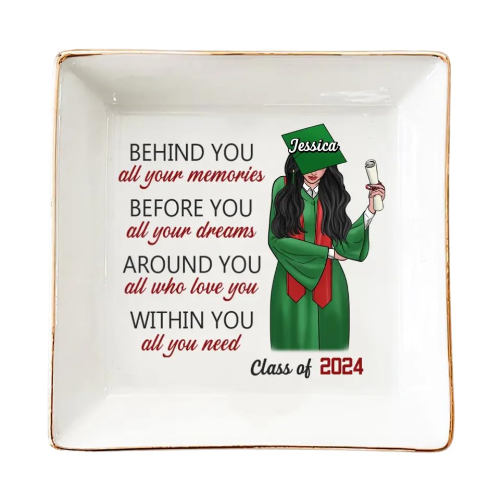 DOPTIKA Behind You All Your Memories, Personalized Ring Holder Dish, 2025 Graduation Gifts For Her, Inspirational Gifts For Women, Custom Jewelry Dish