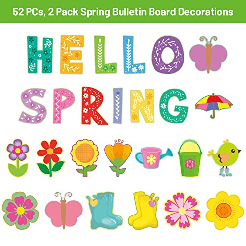 Hello Spring Bulletin Board Decoration Cutouts 52Pcs Springtime Mix Flower Cut-Outs For Party And Classroom #TOP3