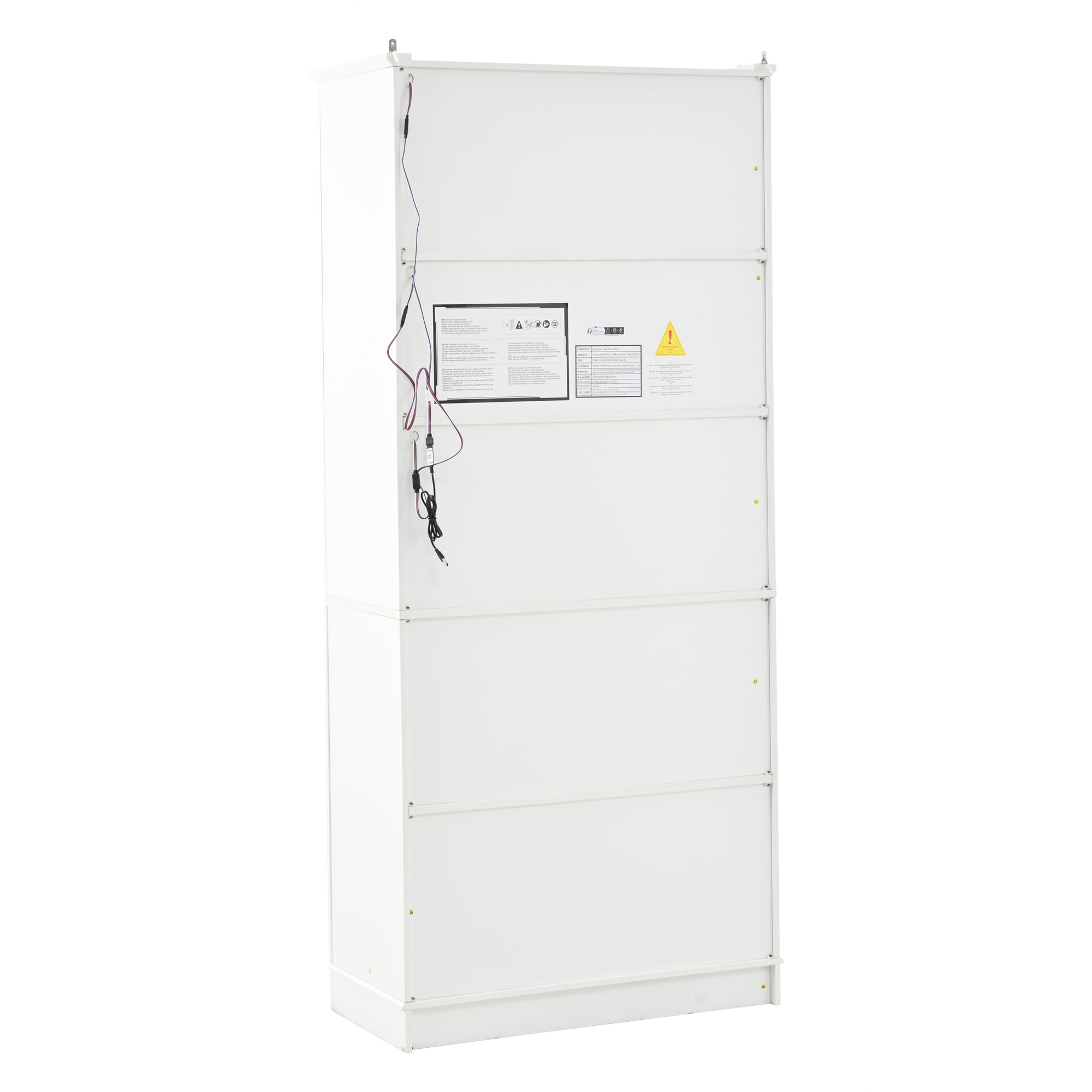 Armario alto con 2 rejas de cristal y 2 puertas completas, 80 x 38 x 180 cm, color blanco, estantería con 5 niveles, tablero de partículas, armario de vitrina estilo rústico para salón y