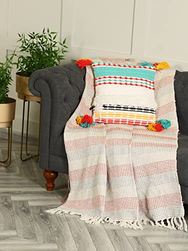 Image of SASHAA WORLD 100% Cotton Decorative Cushion Cover with Zipper | Bedroom & Living Room | 45X45 cm Multicolour