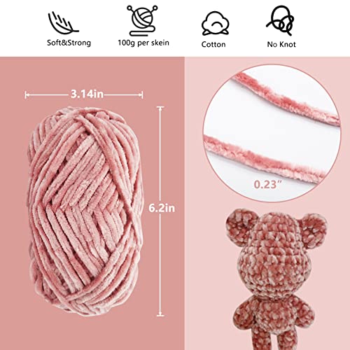 2 Roll Yarn For Knitting Crochet, Velvet Yarn Knitting Yarn Fabric Cloth For Diy Craft Handmade Velvet Coarse Wool Scarf Thread New Year Christmas Gift - Bean Pink, 175 Yards #TOP5