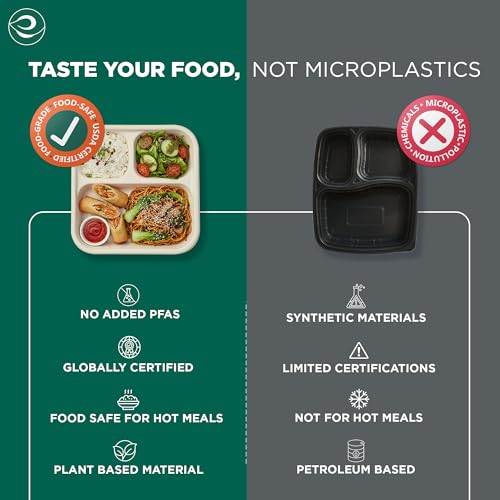 Image of ECO SOUL | 3 Compartment Bagasse Meal Tray | 9 Inch - Pack of 25 | Disposable Plates Big Size | Eco-Friendly, Microwave Safe, & Leak-Resistant | Ideal for Serving Meals and Catering
