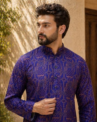 Image of SOJANYA Men's Deep Purple Ethnic Kurta with Intricate Abstract Print | Modern Festive Style