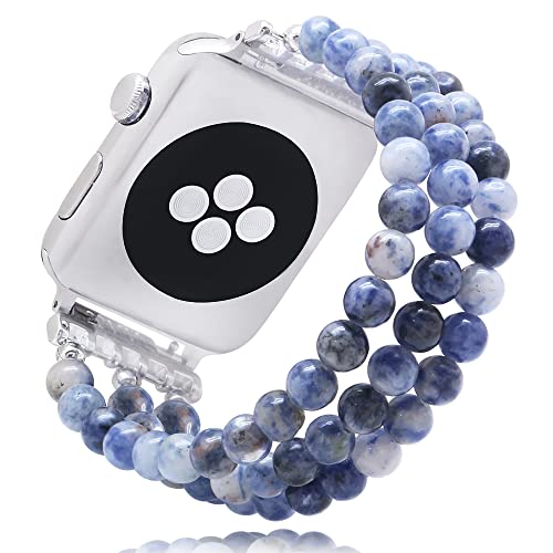 Natural Stone Beaded Bracelet Compatible with Apple Watch Band Series 9, 10, Ultra 2, SE, Ultra 8 7 6 5 4 3 2 1, Elastic Stretchy Watch Strap Wristband for iWatch Band 38mm/40mm/41mm/42mm(S10) Women